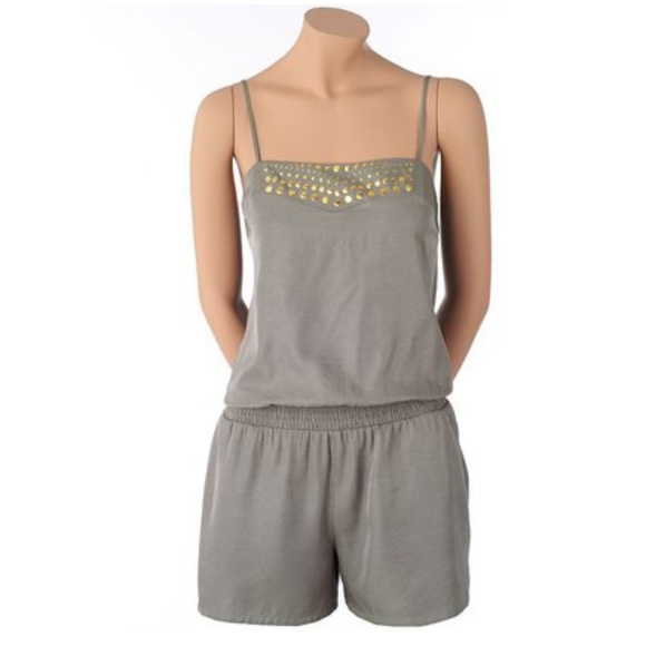 LC Lauren Conrad Pants - Lauren Conrad Gold Studs Olive Green Romper